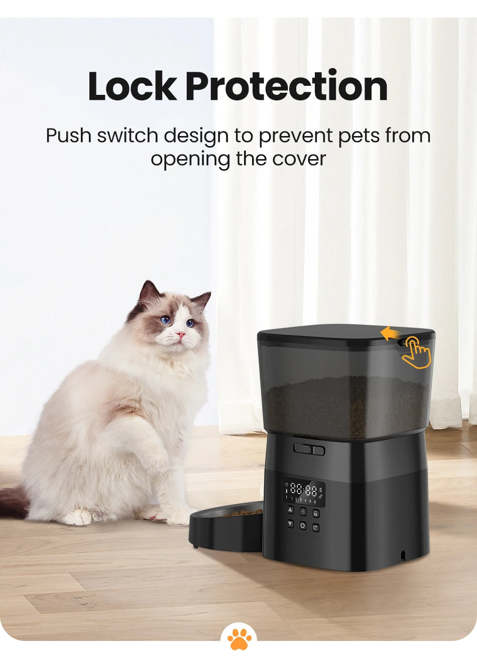 This sleek ROJECO automatic feeder brings a touch of high-tech luxury to your cat’s daily routine, ensuring perfectly timed meals even when you are away.