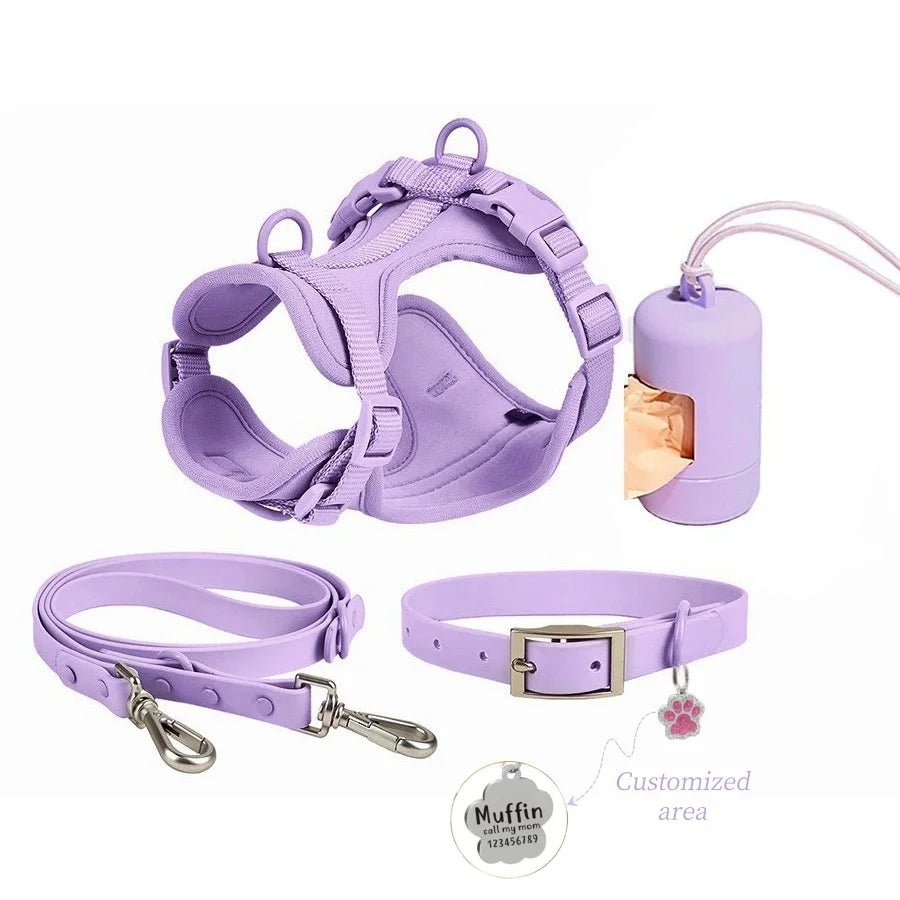 Add style to every walk with our colorful harness and accessories set! Designed for comfort and durability, each set includes a harness, leash, collar, and a handy dispenser for waste bags. Choose your favorite from a range of trendy colors. - Luxempirez