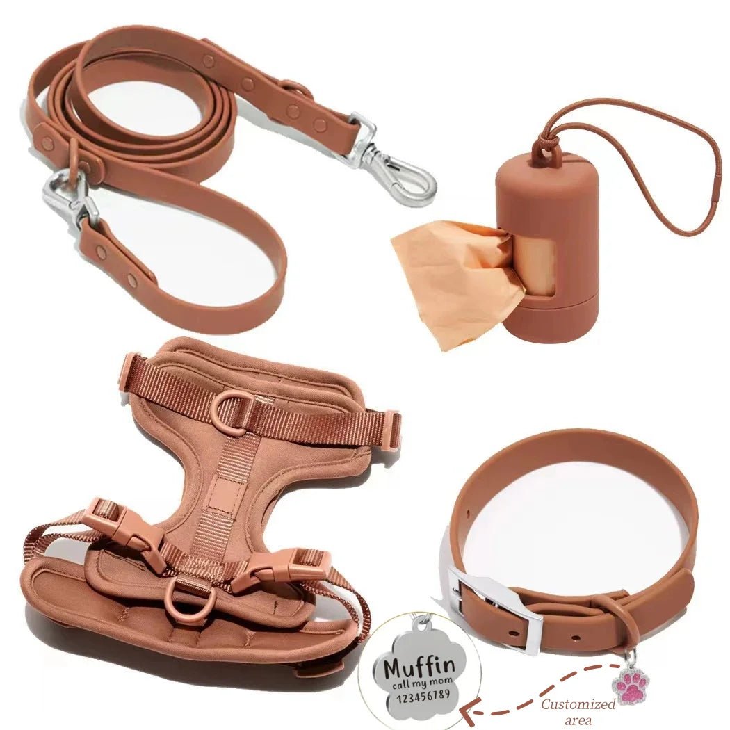 Add style to every walk with our colorful harness and accessories set! Designed for comfort and durability, each set includes a harness, leash, collar, and a handy dispenser for waste bags. Choose your favorite from a range of trendy colors. - Luxempirez