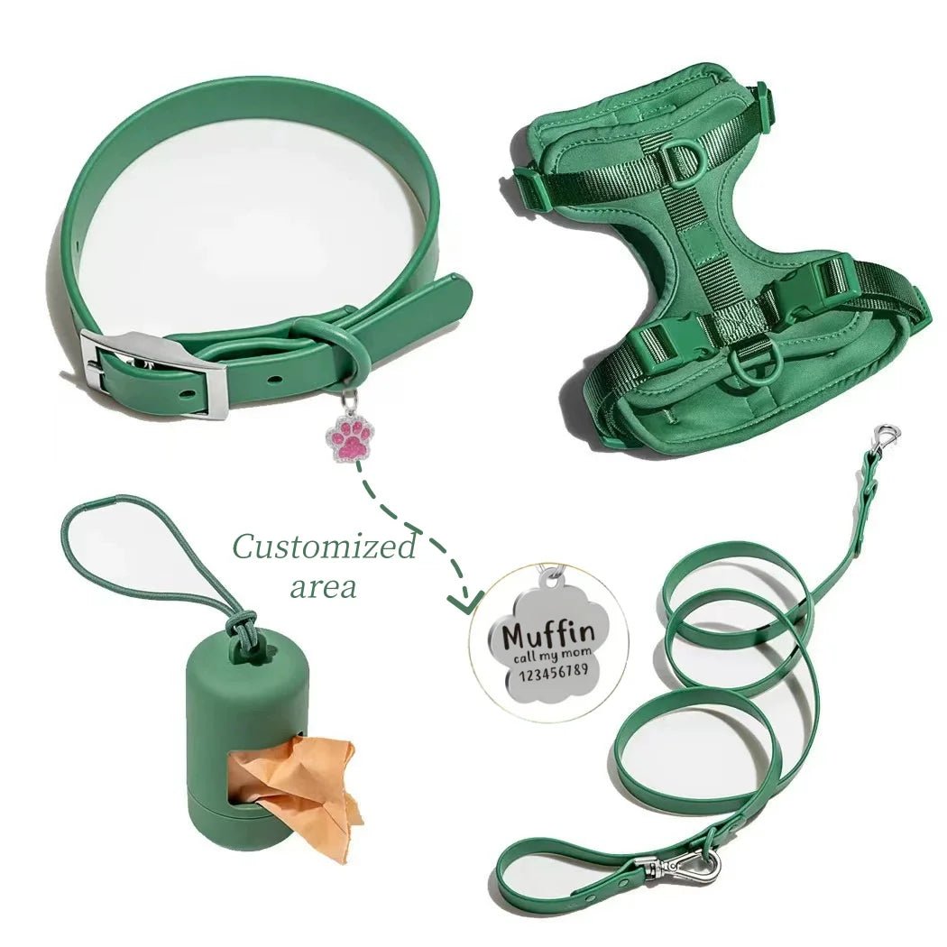 Add style to every walk with our colorful harness and accessories set! Designed for comfort and durability, each set includes a harness, leash, collar, and a handy dispenser for waste bags. Choose your favorite from a range of trendy colors. - Luxempirez