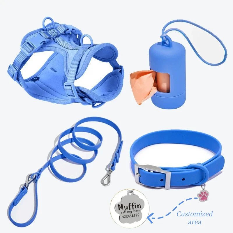 Add style to every walk with our colorful harness and accessories set! Designed for comfort and durability, each set includes a harness, leash, collar, and a handy dispenser for waste bags. Choose your favorite from a range of trendy colors. - Luxempirez