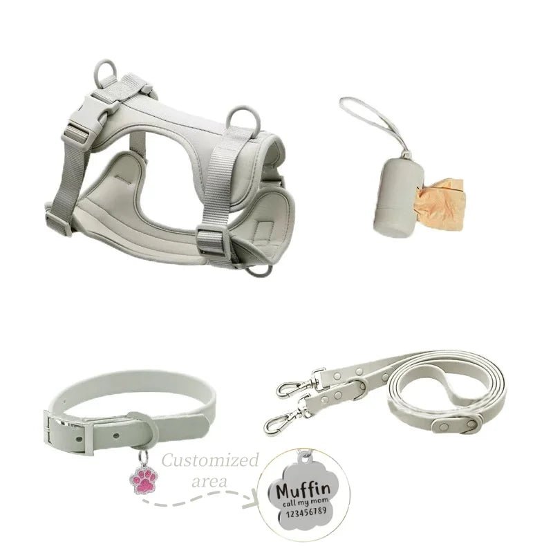 Add style to every walk with our colorful harness and accessories set! Designed for comfort and durability, each set includes a harness, leash, collar, and a handy dispenser for waste bags. Choose your favorite from a range of trendy colors. - Luxempirez