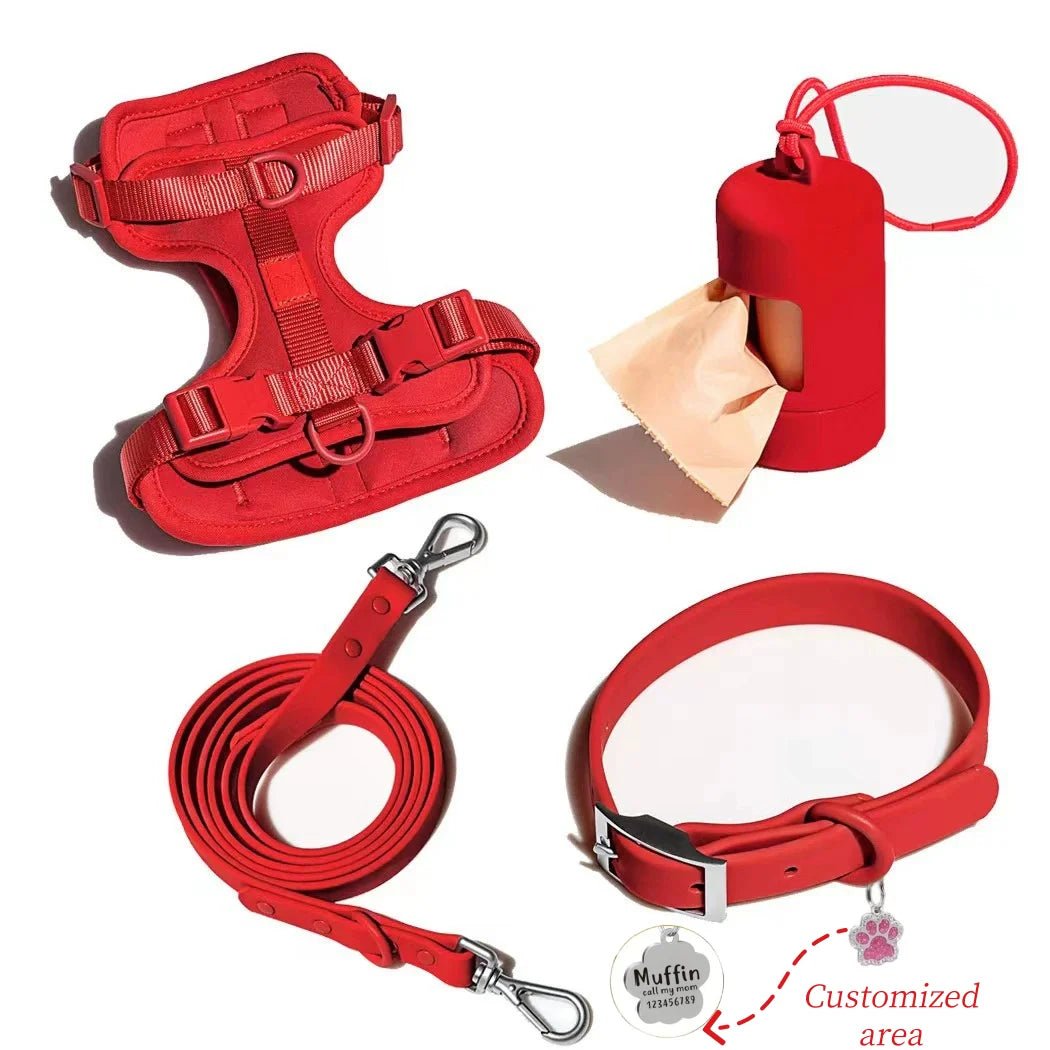 Add style to every walk with our colorful harness and accessories set! Designed for comfort and durability, each set includes a harness, leash, collar, and a handy dispenser for waste bags. Choose your favorite from a range of trendy colors. - Luxempirez