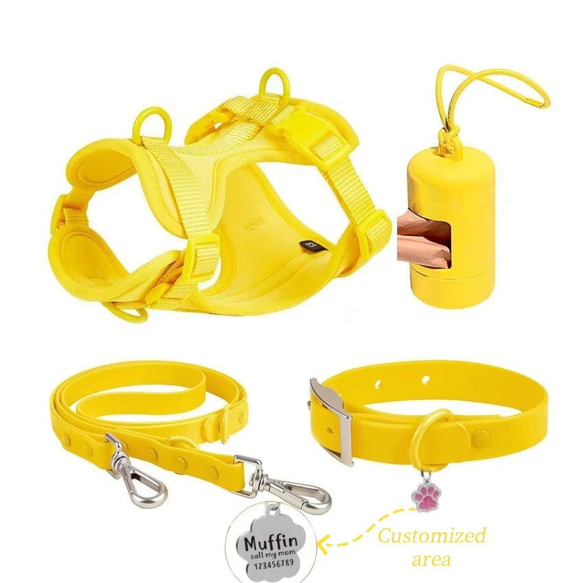 Add style to every walk with our colorful harness and accessories set! Designed for comfort and durability, each set includes a harness, leash, collar, and a handy dispenser for waste bags. Choose your favorite from a range of trendy colors. - Luxempirez