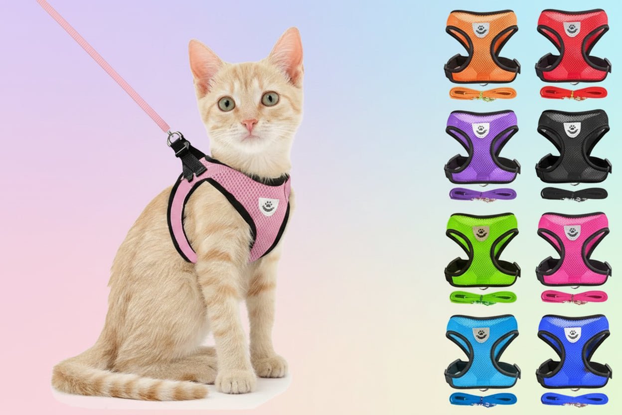 Adjustable Mesh Cat Harness – Soft Breathable Vest with Leash for Small & Medium Pets - Luxempirez