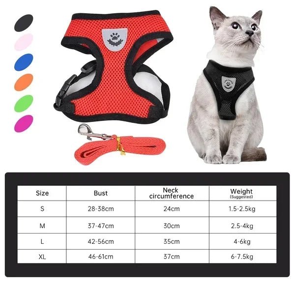 Adjustable Mesh Cat Harness – Soft Breathable Vest with Leash for Small & Medium Pets - Luxempirez