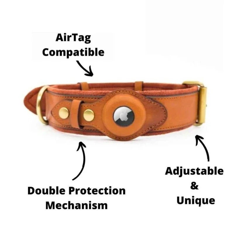 Airtag Holder Case Pet Dog Collar Leather Solid and Anti Loss Genuine Leather Airtag Heavy Duty Dog Collar - Luxempirez