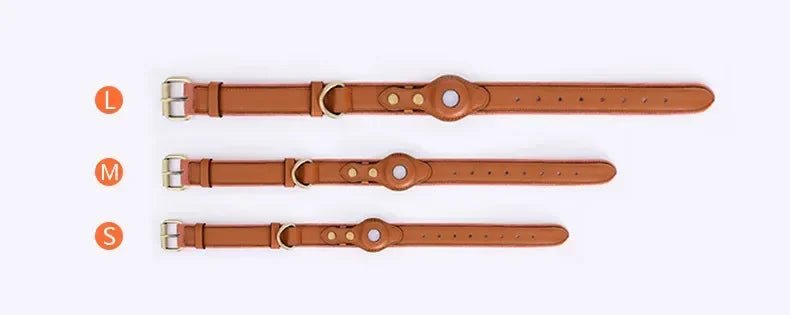 Airtag Holder Case Pet Dog Collar Leather Solid and Anti Loss Genuine Leather Airtag Heavy Duty Dog Collar - Luxempirez