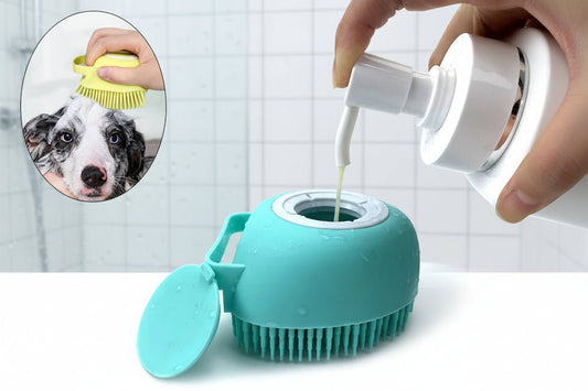 Bathroom Puppy Big Dog Cat Bath Massage Gloves Brush is a soft silicone grooming tool that makes bath time easier, safer and more relaxing for both dogs and cats. - Luxempirez