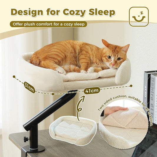 Cozy elevated cat bed that gives your kitty a private, plush spot to sleep right next to you while saving space on your desk or table. - Luxempirez
