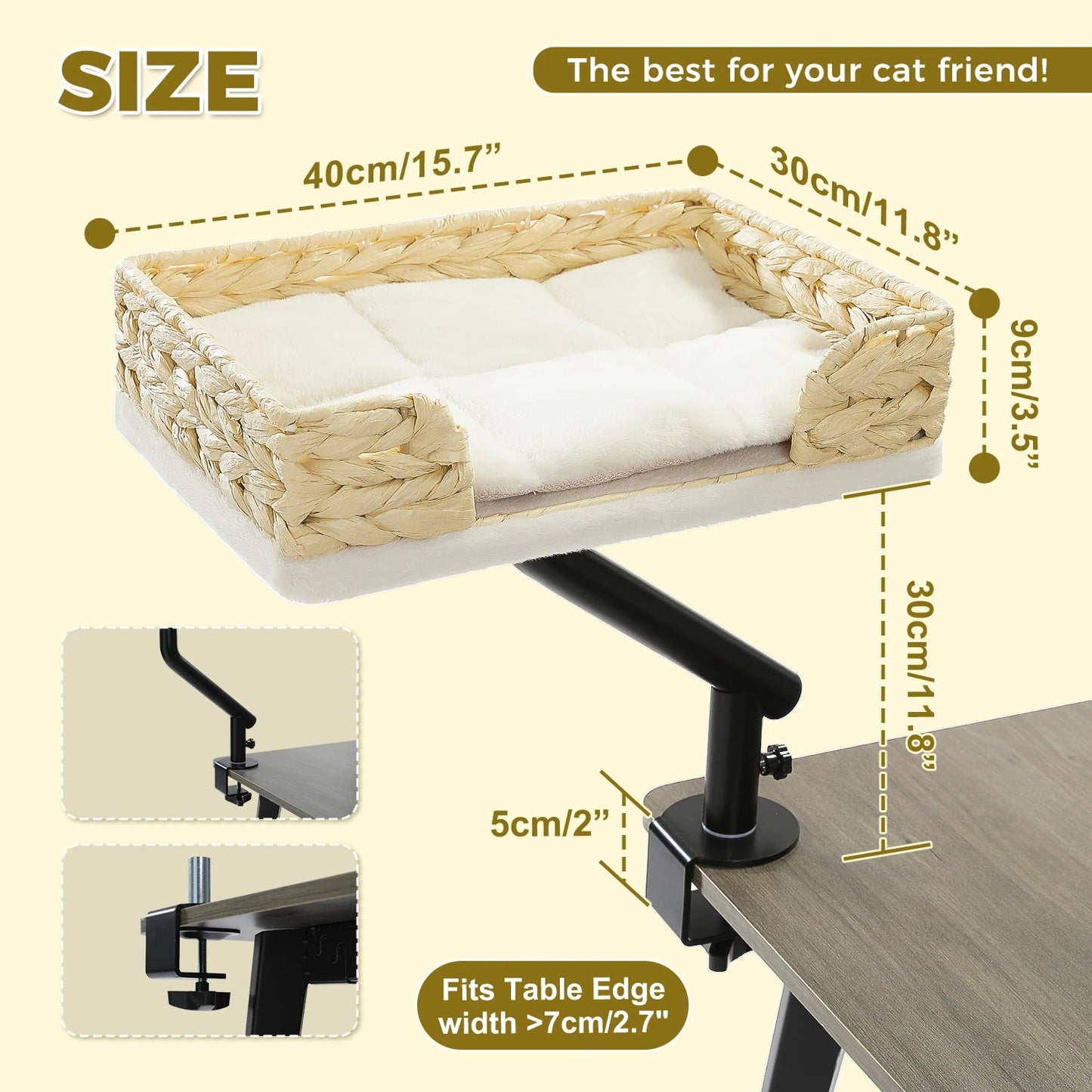 Cozy elevated cat bed that gives your kitty a private, plush spot to sleep right next to you while saving space on your desk or table. - Luxempirez