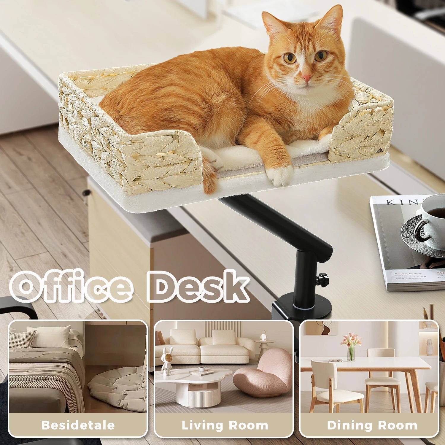 Cozy elevated cat bed that gives your kitty a private, plush spot to sleep right next to you while saving space on your desk or table. - Luxempirez