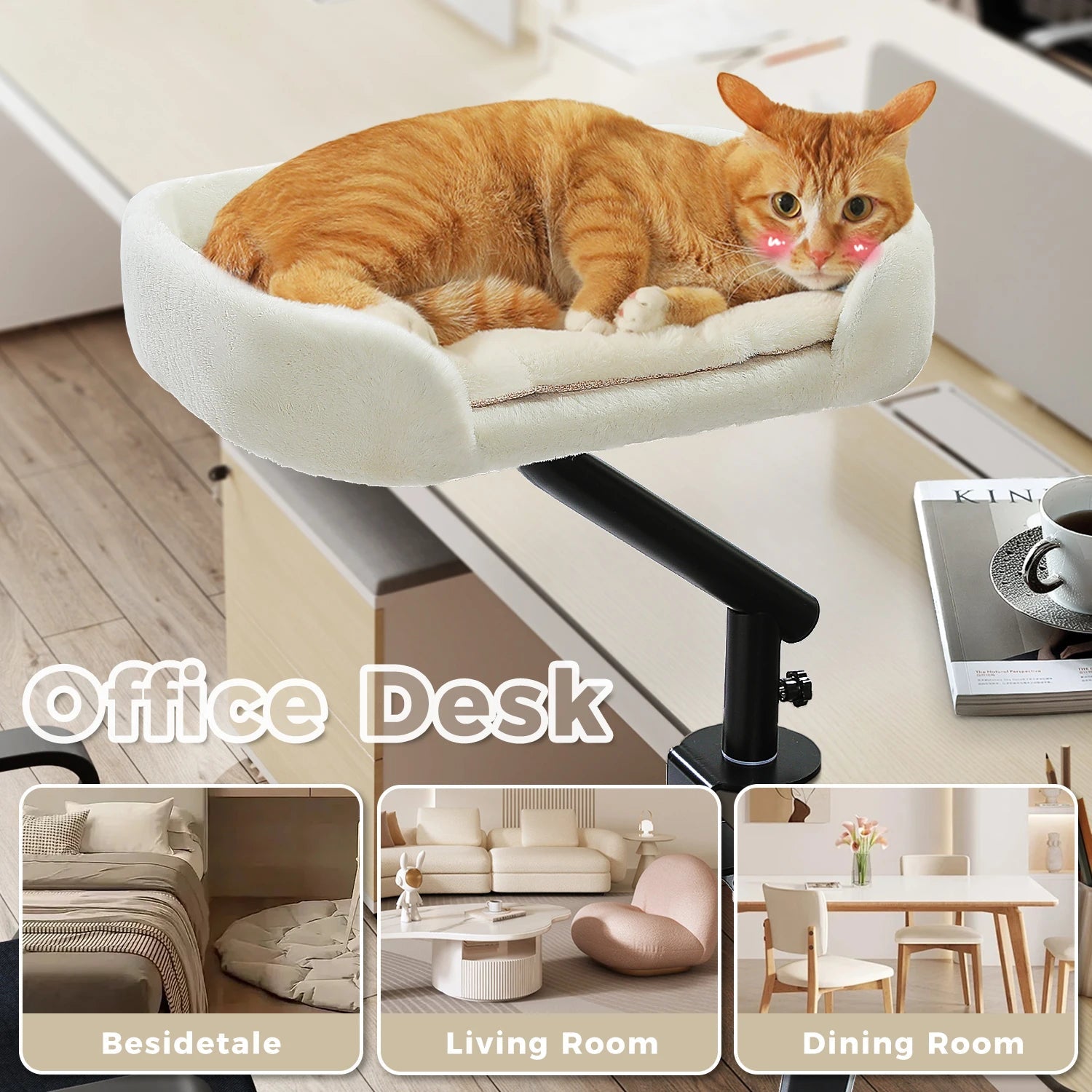 Cozy elevated cat bed that gives your kitty a private, plush spot to sleep right next to you while saving space on your desk or table. - Luxempirez