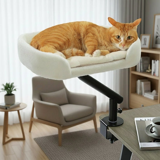 Cozy elevated cat bed that gives your kitty a private, plush spot to sleep right next to you while saving space on your desk or table. - Luxempirez