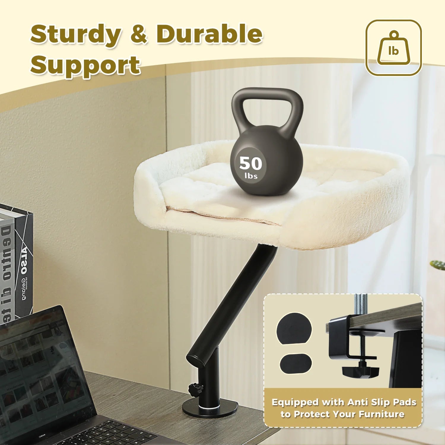 Cozy elevated cat bed that gives your kitty a private, plush spot to sleep right next to you while saving space on your desk or table. - Luxempirez