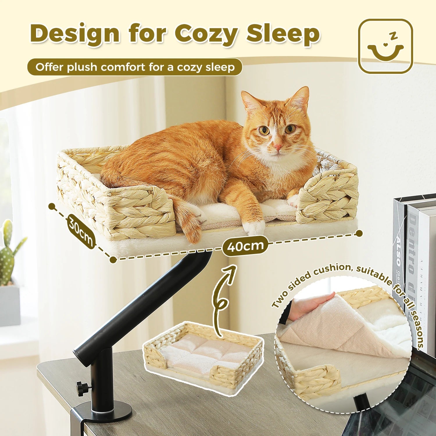 Cozy elevated cat bed that gives your kitty a private, plush spot to sleep right next to you while saving space on your desk or table. - Luxempirez