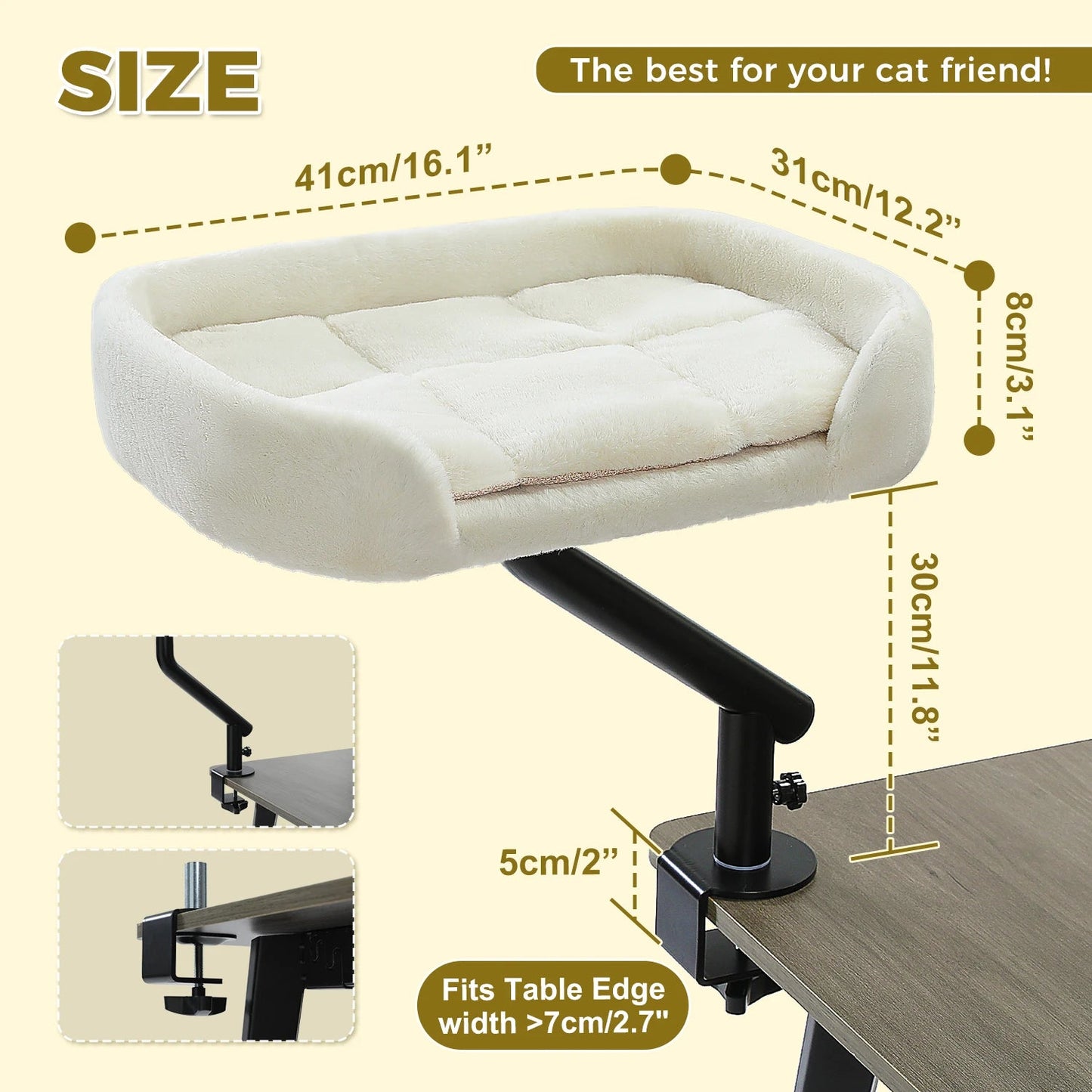 Cozy elevated cat bed that gives your kitty a private, plush spot to sleep right next to you while saving space on your desk or table. - Luxempirez