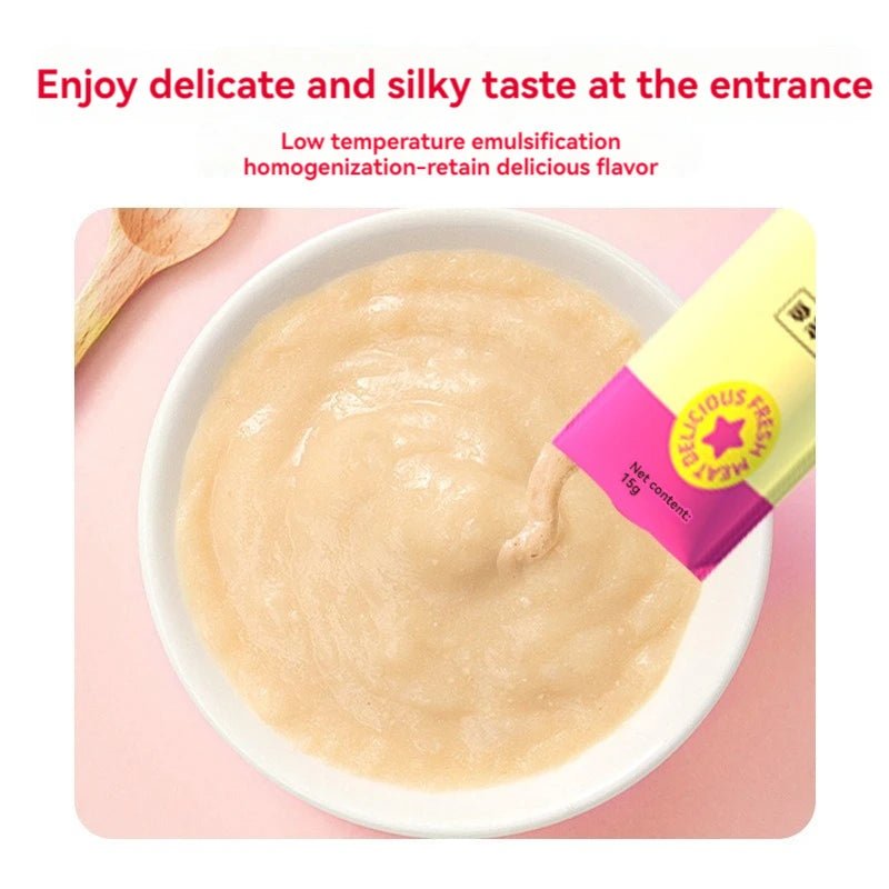 Creamy liquid cat snack sticks made with real tuna, chicken and cod for irresistible taste. Soft, lickable texture is perfect for picky eaters and cats with sensitive teeth.Ideal as a daily treat, food topper or reward to strengthen the bond with your cat - Luxempirez