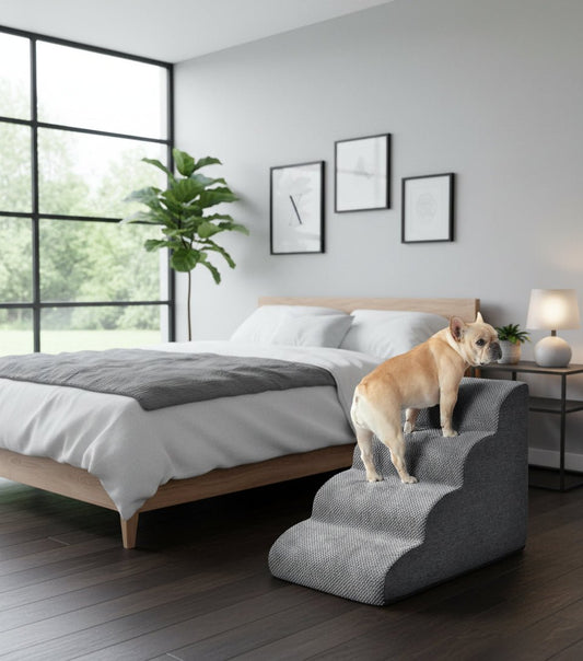 Curved Dog Stairs Ramp for High Beds – Non - Slip Soft Steps for Small Dogs & Cats - Luxempirez