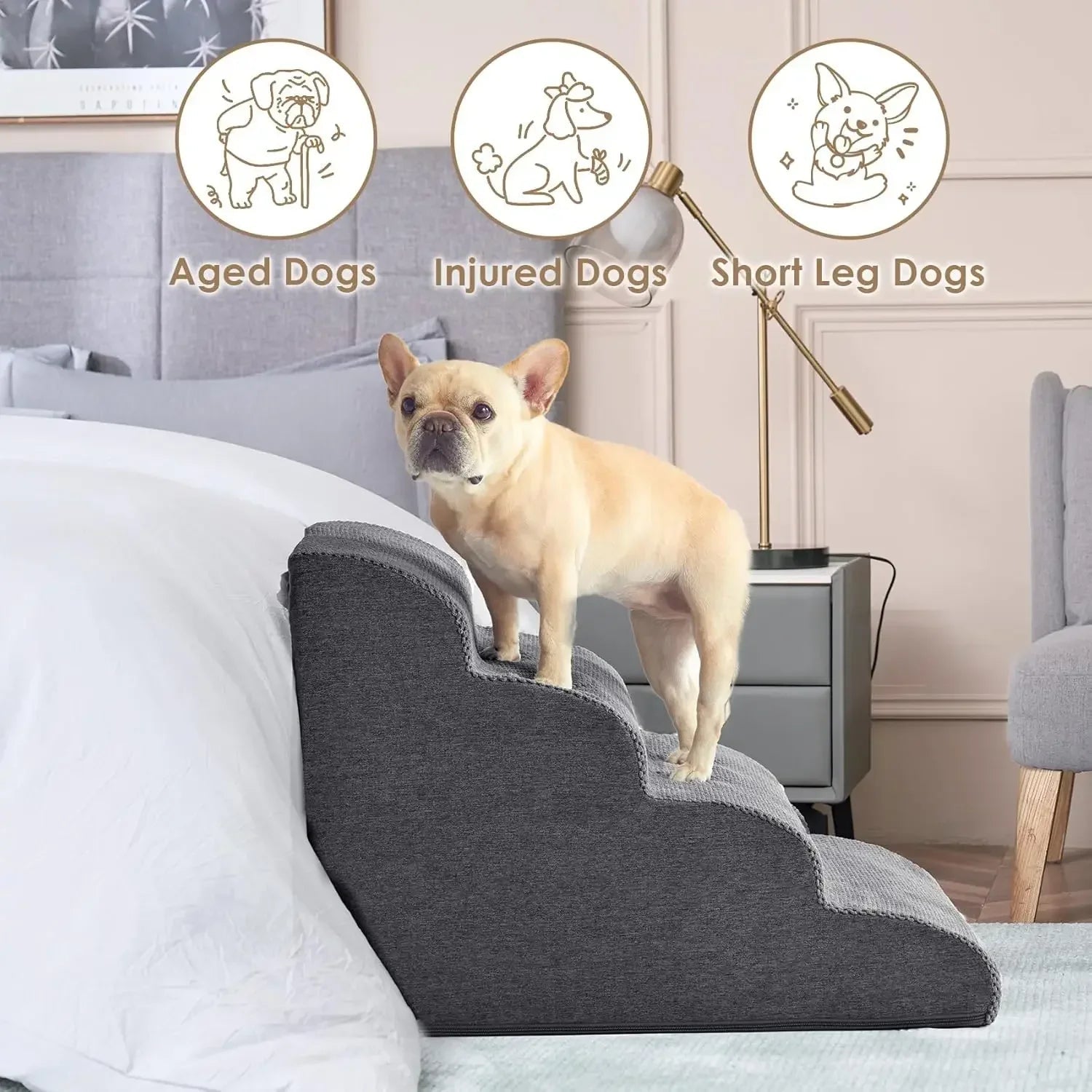Curved Dog Stairs Ramp for High Beds – Non - Slip Soft Steps for Small Dogs & Cats - Luxempirez