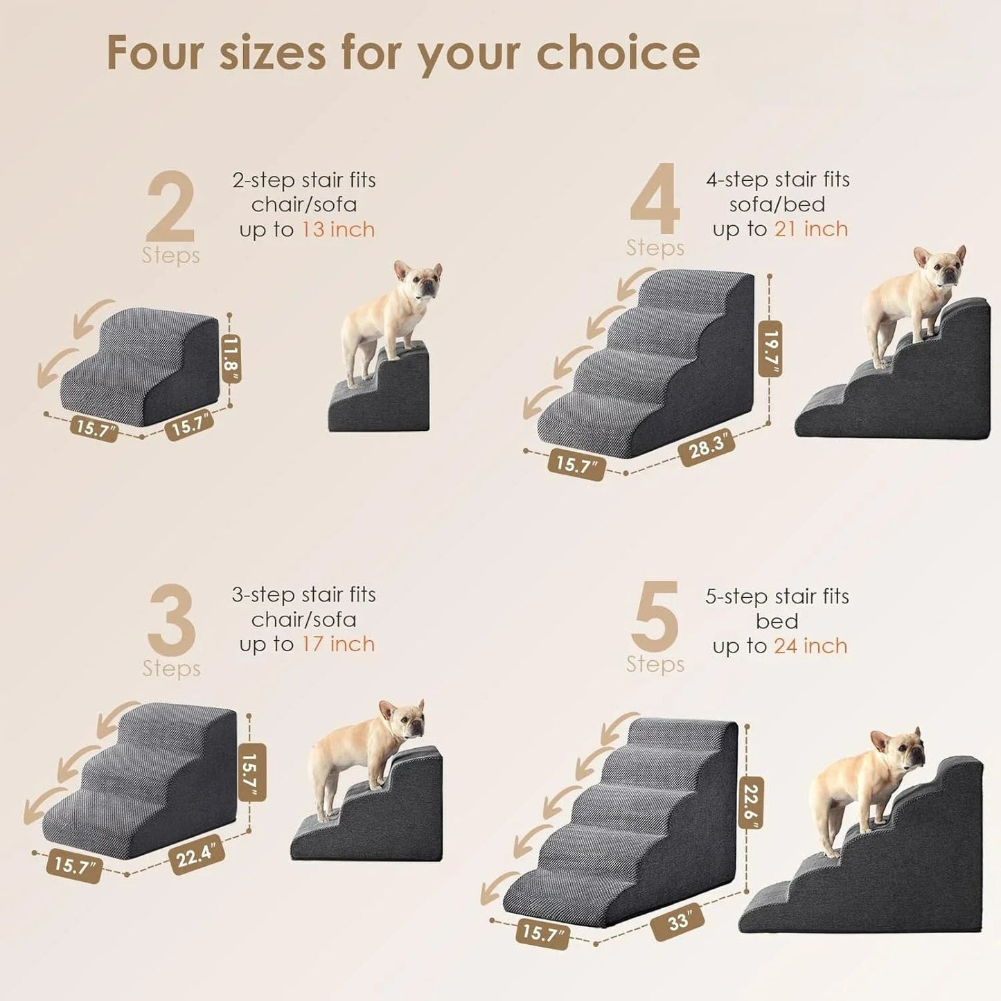 Curved Dog Stairs Ramp for High Beds – Non - Slip Soft Steps for Small Dogs & Cats - Luxempirez