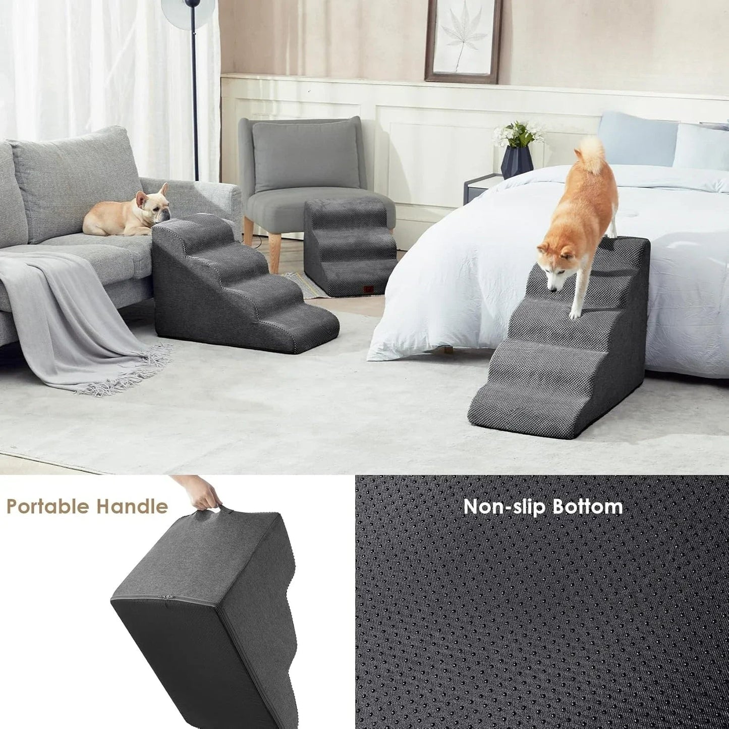 Curved Dog Stairs Ramp for High Beds – Non - Slip Soft Steps for Small Dogs & Cats - Luxempirez