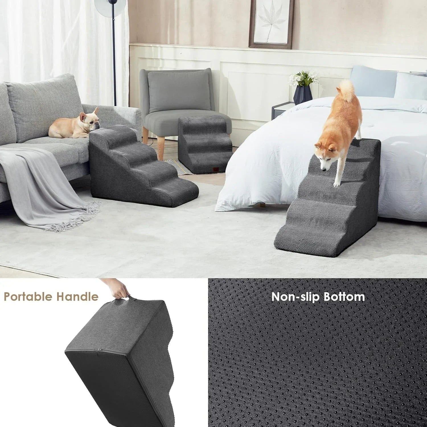 Curved Dog Stairs Ramp for High Beds – Non - Slip Soft Steps for Small Dogs & Cats - Luxempirez