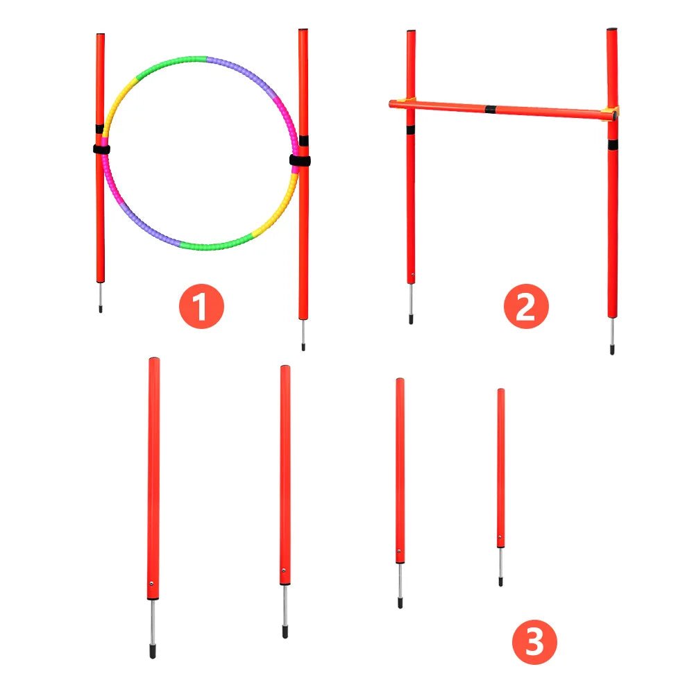 Ensemble d'entraînement d'agilité pour chien parfait pour des exercices amusants dans le jardin et un entraînement d'obéissance sérieux avec votre chien. Ce kit portable est facile à installer, à régler et à ranger après chaque séance. - Luxempirez
