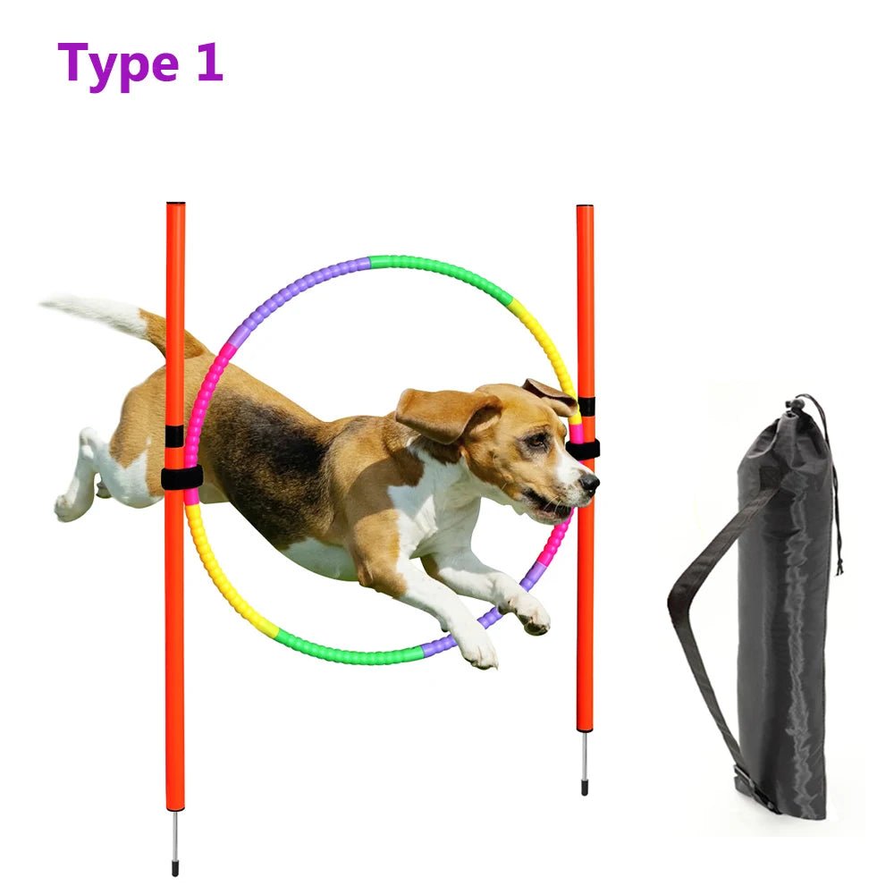 Ensemble d'entraînement d'agilité pour chien parfait pour des exercices amusants dans le jardin et un entraînement d'obéissance sérieux avec votre chien. Ce kit portable est facile à installer, à régler et à ranger après chaque séance. - Luxempirez