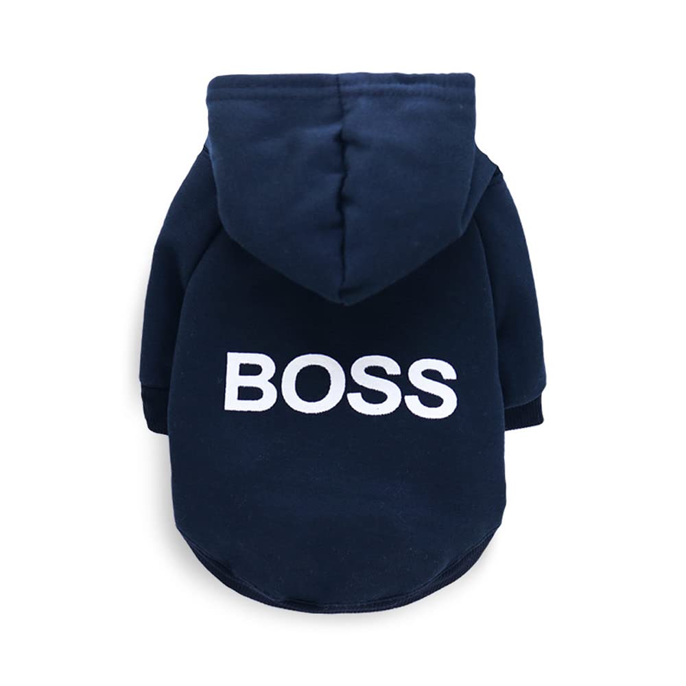 Dog Hoodie Boss Print Dog Jumper Soft Fleece Pet Clothes Warm Dog Jacket Coat - Luxempirez