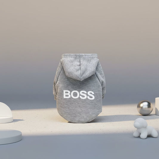 Dog Hoodie Boss Print Dog Jumper Soft Fleece Pet Clothes Warm Dog Jacket Coat - Luxempirez
