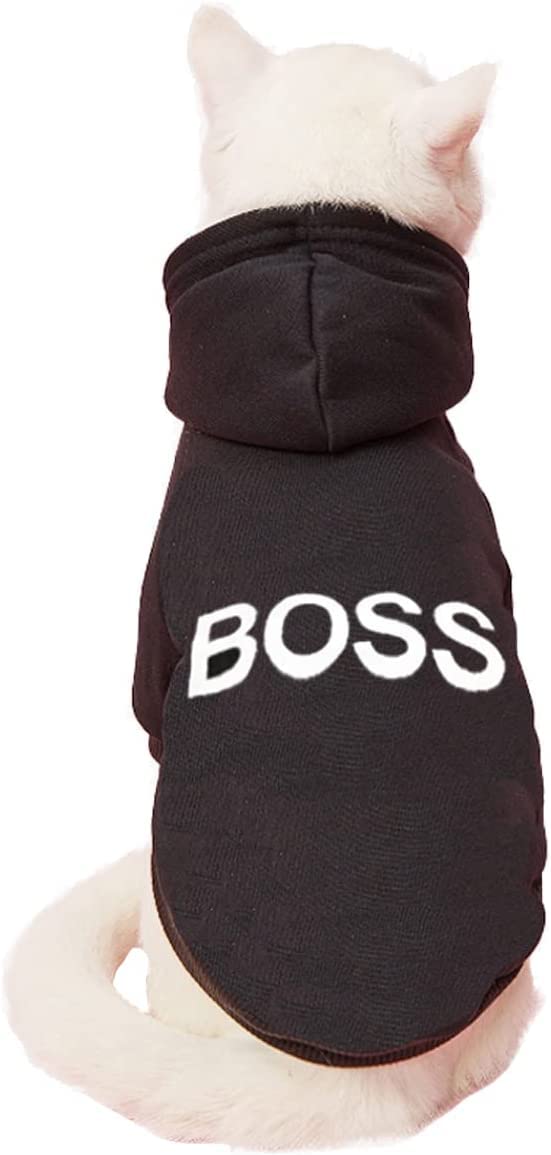 Dog Hoodie Boss Print Dog Jumper Soft Fleece Pet Clothes Warm Dog Jacket Coat - Luxempirez