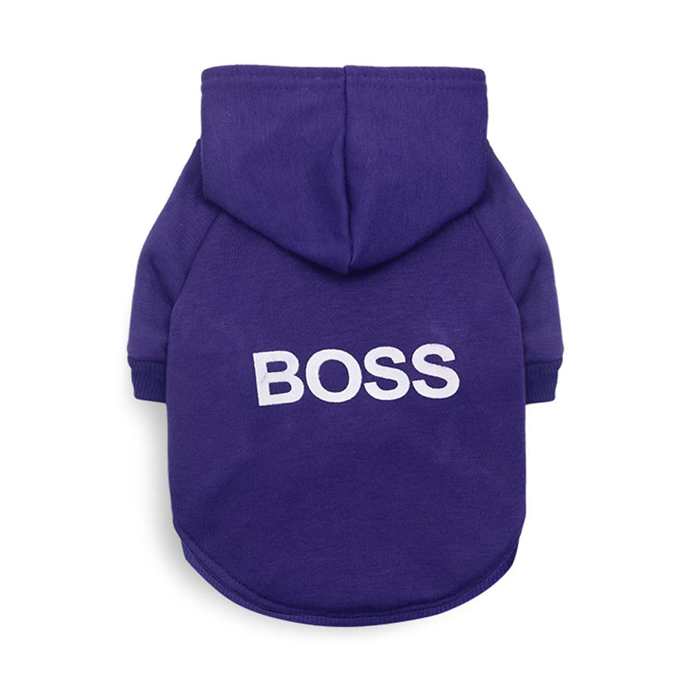 Dog Hoodie Boss Print Dog Jumper Soft Fleece Pet Clothes Warm Dog Jacket Coat - Luxempirez