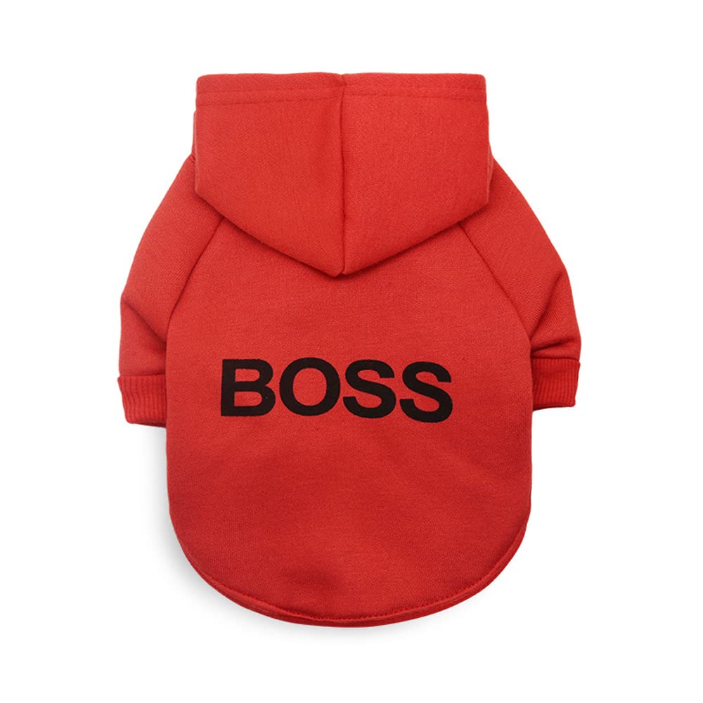 Dog Hoodie Boss Print Dog Jumper Soft Fleece Pet Clothes Warm Dog Jacket Coat - Luxempirez