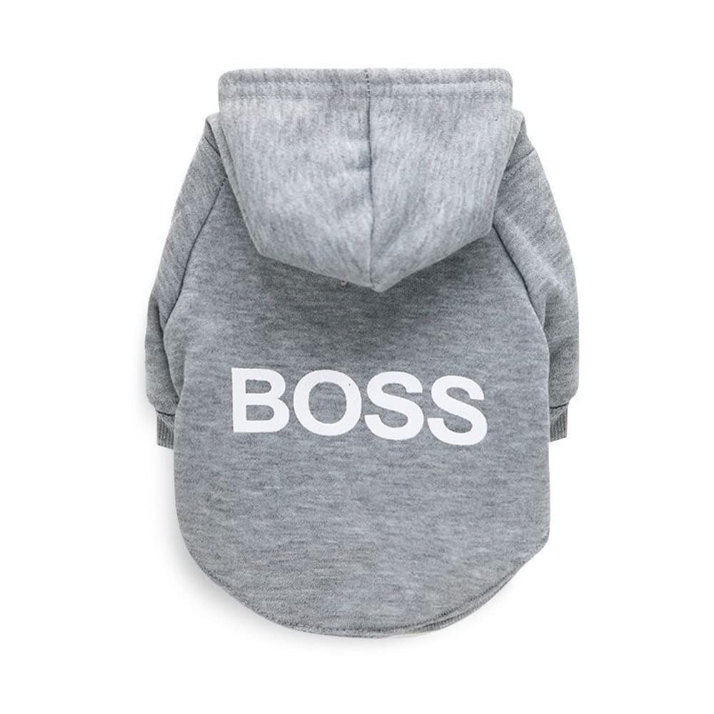 Dog Hoodie Boss Print Dog Jumper Soft Fleece Pet Clothes Warm Dog Jacket Coat - Luxempirez
