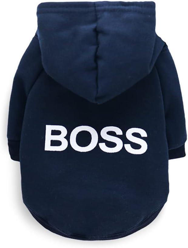 Dog Hoodie Boss Print Dog Jumper Soft Fleece Pet Clothes Warm Dog Jacket Coat - Luxempirez