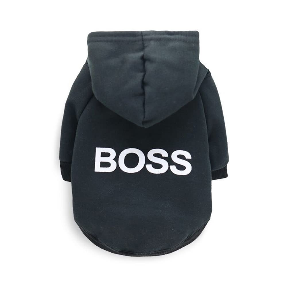 Dog Hoodie Boss Print Dog Jumper Soft Fleece Pet Clothes Warm Dog Jacket Coat - Luxempirez
