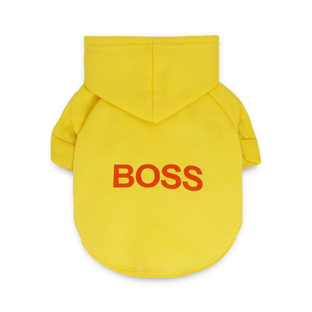 Dog Hoodie Boss Print Dog Jumper Soft Fleece Pet Clothes Warm Dog Jacket Coat - Luxempirez