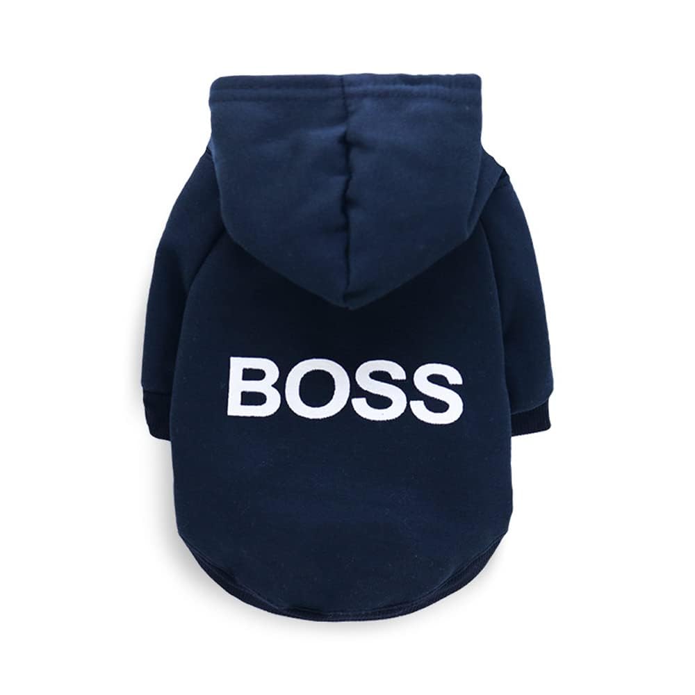 Dog Hoodie Boss Print Dog Jumper Soft Fleece Pet Clothes Warm Dog Jacket Coat - Luxempirez
