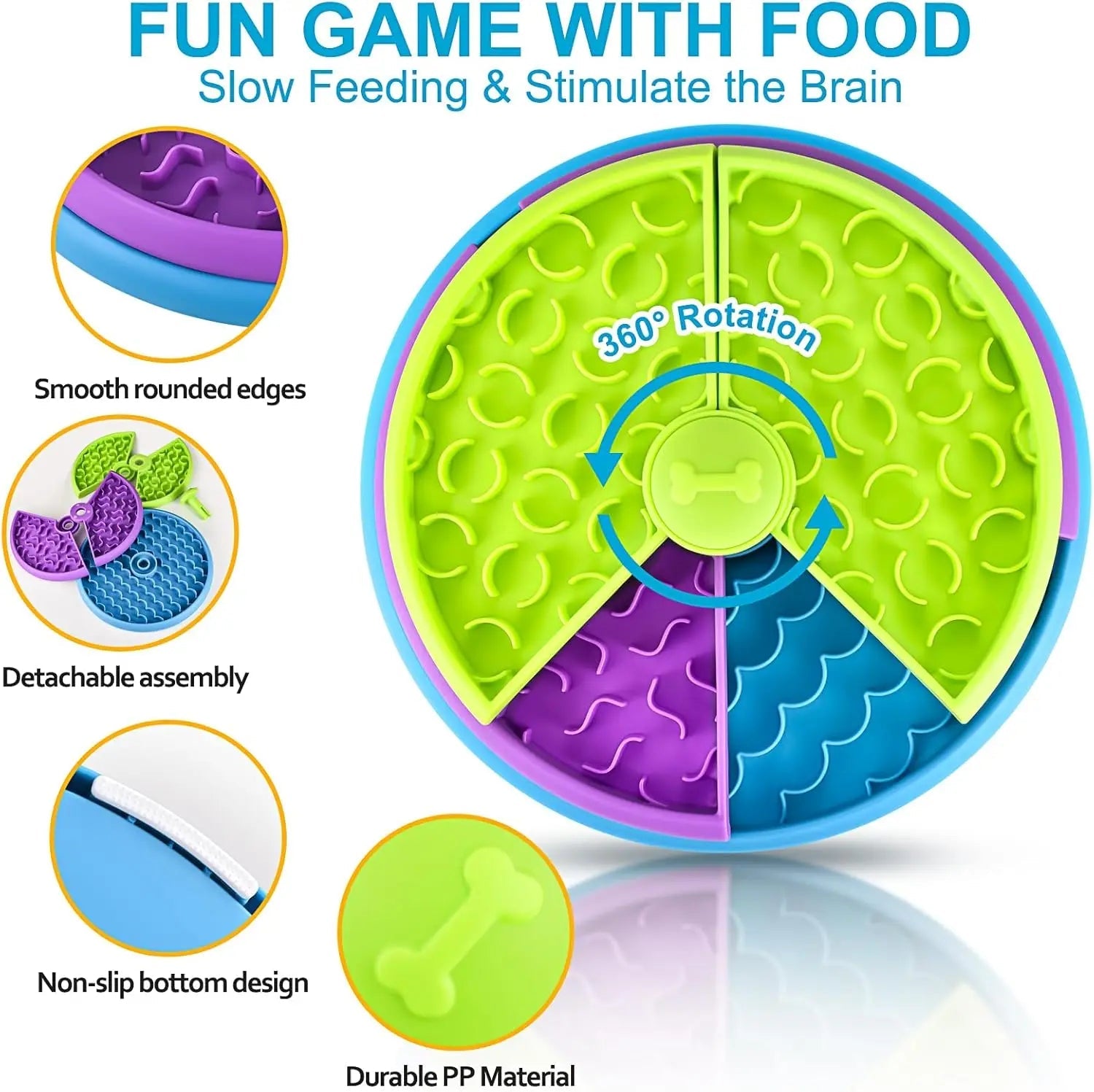 Dog Puzzle Slow Feeder Bowl mangeoire d'enrichissement interactive avec des couches rotatives qui transforme l'heure des repas en un jeu cérébral amusant tout en ralentissant l'alimentation et en réduisant l'anxiété. - Luxempirez