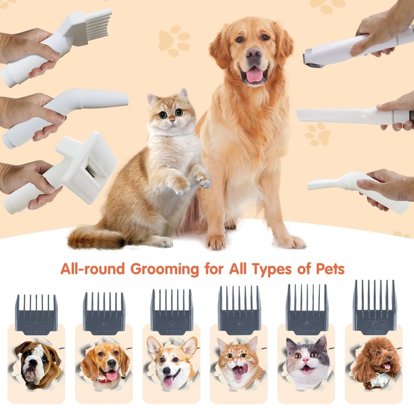 Efficient 8‑in‑1 grooming kit with vacuum and dryer that removes loose hair while keeping your home clean and your pet calm. - Luxempirez