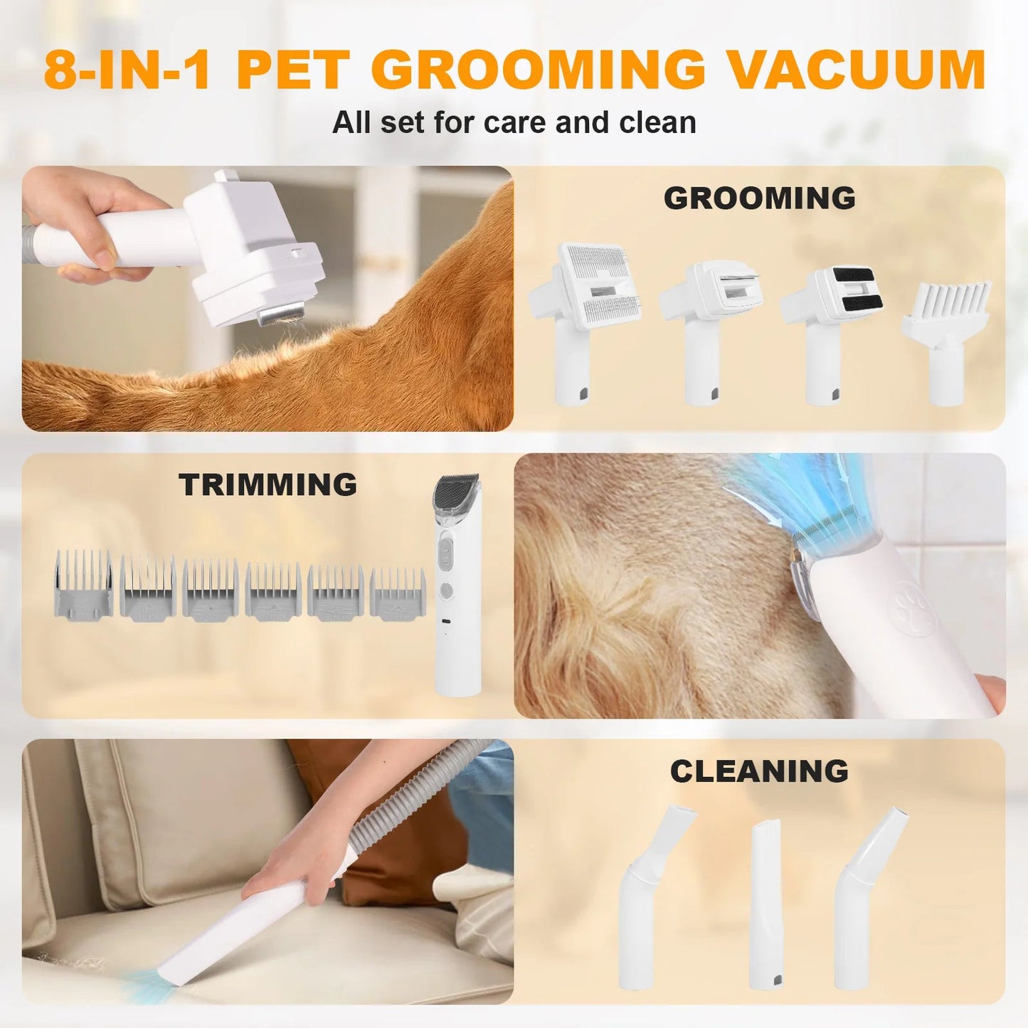Efficient 8‑in‑1 grooming kit with vacuum and dryer that removes loose hair while keeping your home clean and your pet calm. - Luxempirez