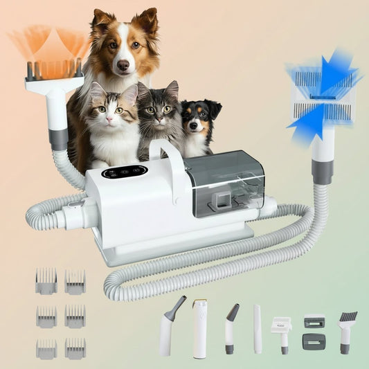 Efficient 8‑in‑1 grooming kit with vacuum and dryer that removes loose hair while keeping your home clean and your pet calm. - Luxempirez