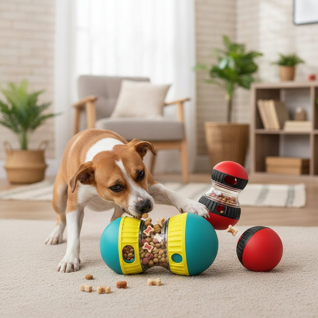 Elevate your dog's playtime with this luxury interactive treat dispenser. Its vibrant, premium finish and innovative design provide both mental stimulation and endless fun encouraging your pet to solve, roll, and enjoy tasty rewards. - Luxempirez