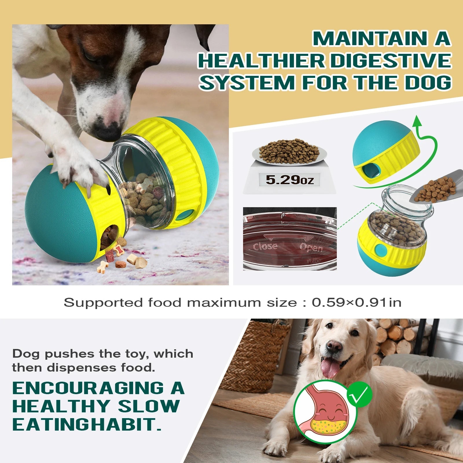 Elevate your dog's playtime with this luxury interactive treat dispenser. Its vibrant, premium finish and innovative design provide both mental stimulation and endless fun encouraging your pet to solve, roll, and enjoy tasty rewards. - Luxempirez
