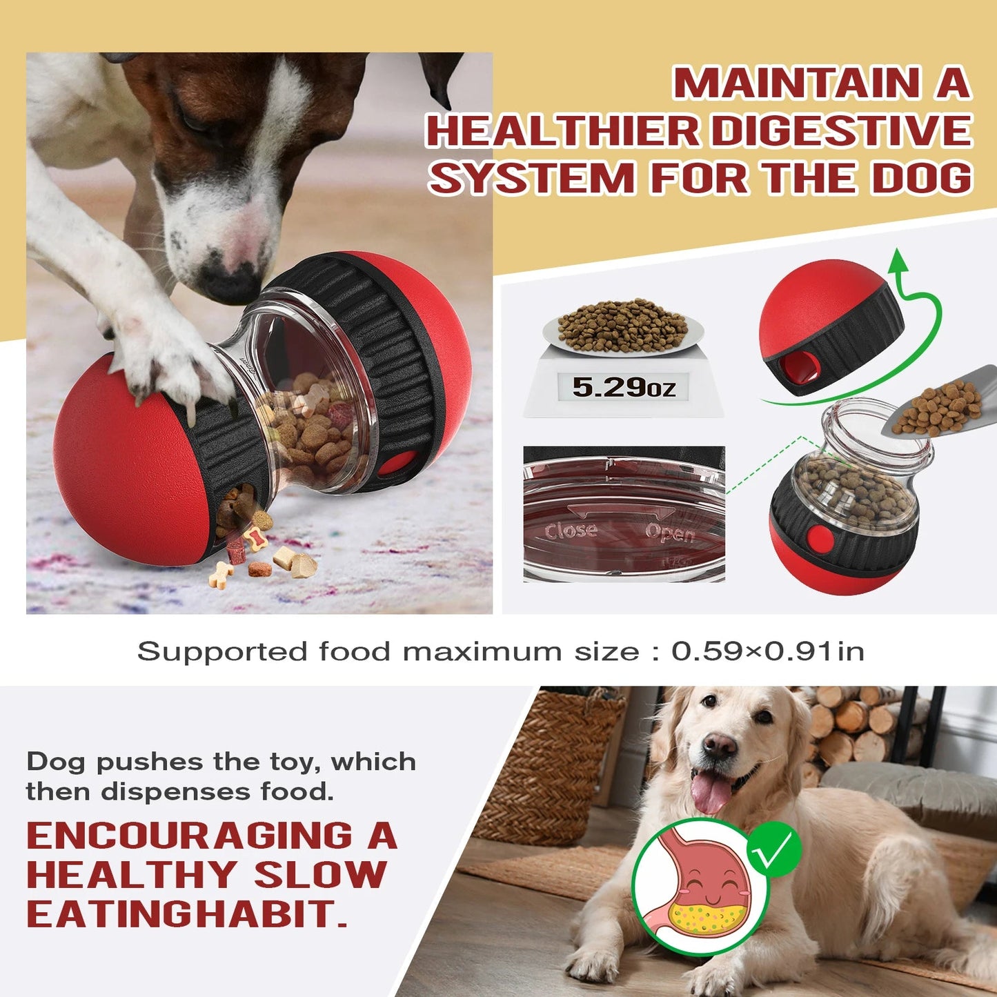 Elevate your dog's playtime with this luxury interactive treat dispenser. Its vibrant, premium finish and innovative design provide both mental stimulation and endless fun encouraging your pet to solve, roll, and enjoy tasty rewards. - Luxempirez