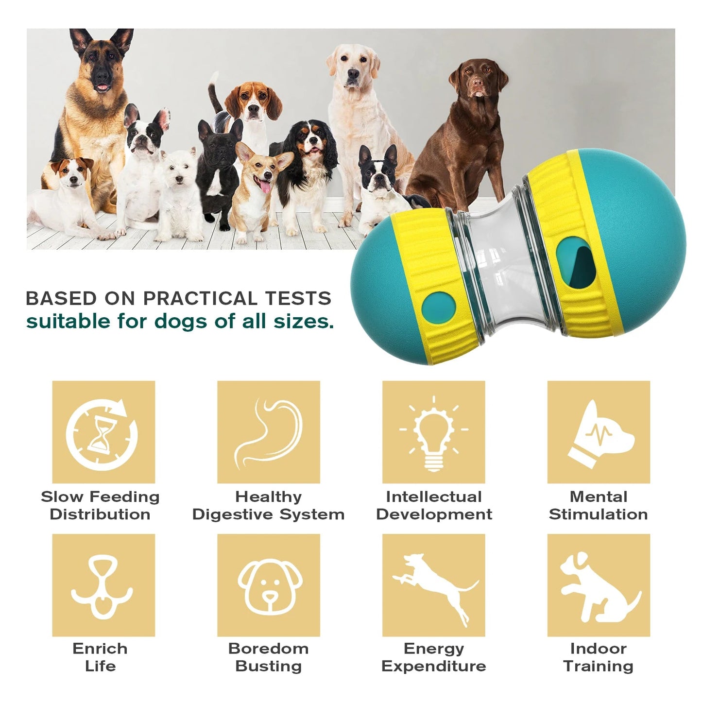 Elevate your dog's playtime with this luxury interactive treat dispenser. Its vibrant, premium finish and innovative design provide both mental stimulation and endless fun encouraging your pet to solve, roll, and enjoy tasty rewards. - Luxempirez