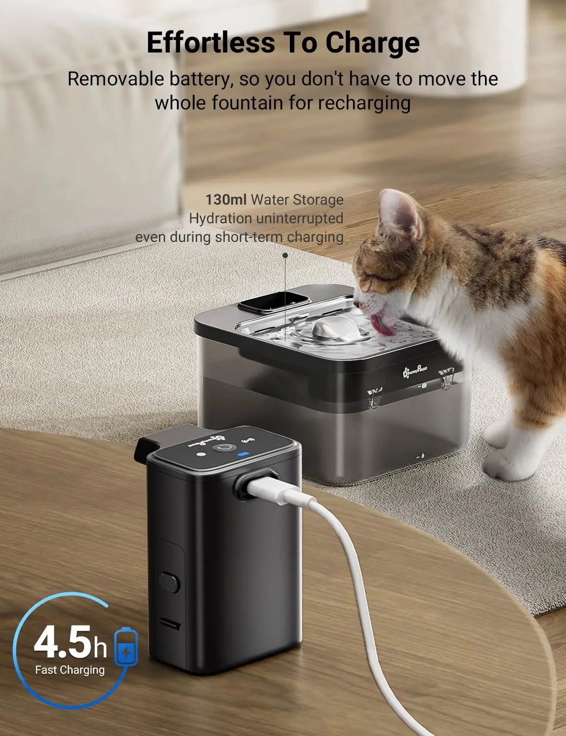 Améliorez l'hydratation de votre animal avec notre fontaine à eau de luxe dotée d'une batterie rechargeable amovible pour un chargement sans effort, d'un réservoir spacieux de 1 300 ml et d'une charge rapide de 4,5 heures. Fraîcheur ininterrompue et élégance moderne pour votre maison. - Luxempirez