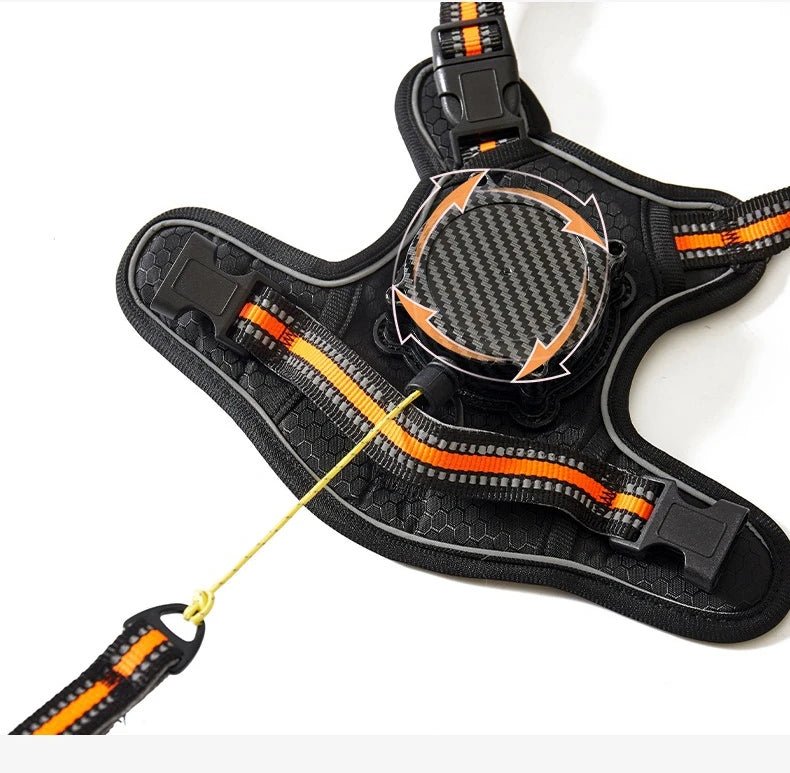 Explosion‑proof no‑pull harness with integrated retractable leash for safe, hands‑free control and maximum comfort during every walk or run. - Luxempirez