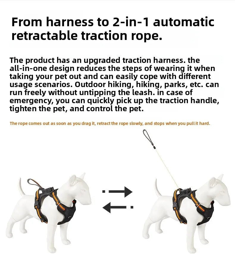 Explosion‑proof no‑pull harness with integrated retractable leash for safe, hands‑free control and maximum comfort during every walk or run. - Luxempirez